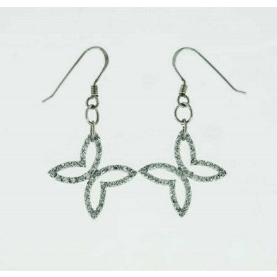 Sterling Silver Earg Pk Mop+Clr Cz Butterfly W/ French Wire