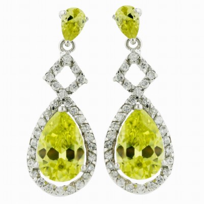 Sterling Silver Earring 14X8mm+6X4mm Light Per.Cubic Zirconia Tear Drop+Cubic Zirconia Around