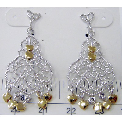 Sterling Silver Earring Filigree Rope with Gold Tone Small Heart Dan