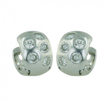 Sterling Silver Earring 5 Pcs Clear Cubic Zirconia 10mm Huggie Bezel--Rhodium Plating