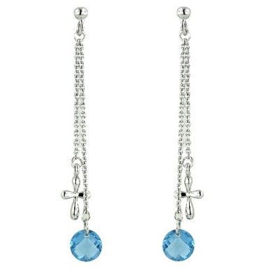 Sterling Silver Earring Double Chain with Plain Cross+Round Chess Cut A