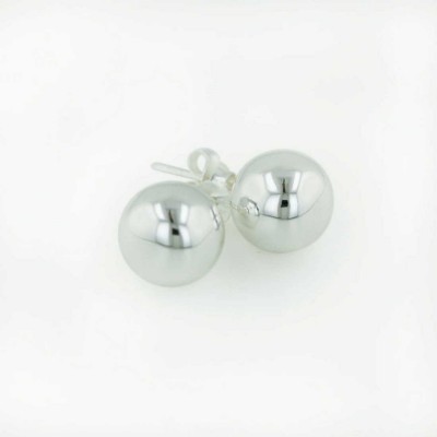 Sterling Silver Earring 10mm Plain Solid Ball--E-Coated