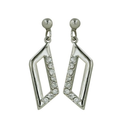 Sterling Silver Earring Clear Cubic Zirconia Rhombus