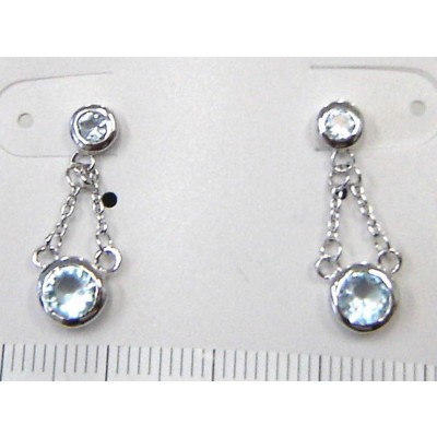 Sterling Silver Earring 2 Links Aqua Marine Glass Bezel