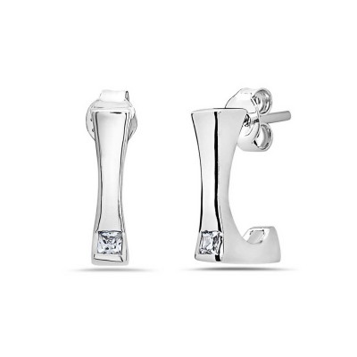 Sterling Silver Earring 'L' Shaped with Clear Cubic Zirconia