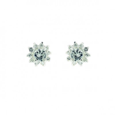 Sterling Silver Earring Clear Cubic Zirconia Flower Stud