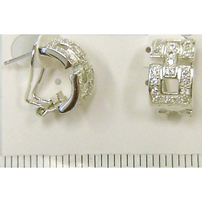Sterling Silver Earring Clear Cubic Zirconia Gate Links with Euro Back--Silver Pl