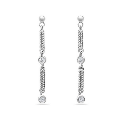 Sterling Silver Earring Braided Sticks with Cubic Zirconia Bezel