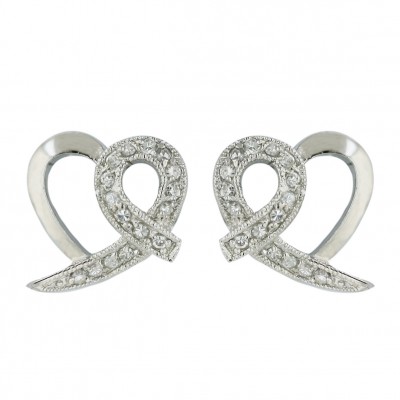 Sterling Silver Earring 1/2 Clear Cubic Zirconia Open Heart