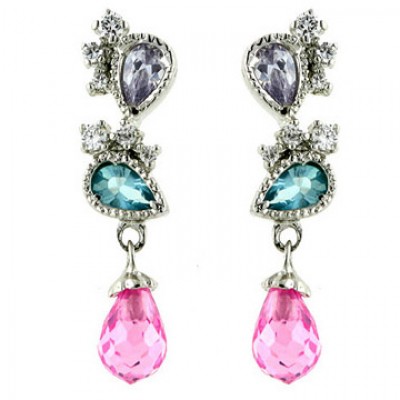 Sterling Silver Earring 2 Light Per.+Pink Cubic Zirconia Tear Drop with Champagne Cubic Zirconia Broilette