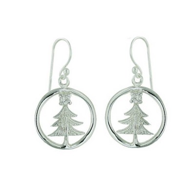 Sterling Silver Earg Circle W/ Christmas Tree+French Wire***E-Coa