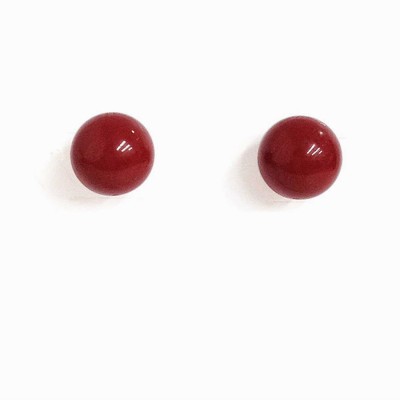 Sterling Silver Earring 10mm Sea Bamboo Red Coral Stud