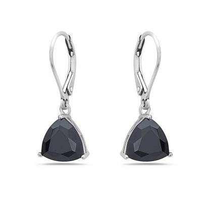 Sterling Silver Earring 9mm Black Cubic Zirconia Trillion with Lever Back