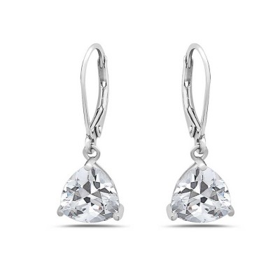 Sterling Silver Earring 9mm Clear Cubic Zirconia Trillion with Lever Back