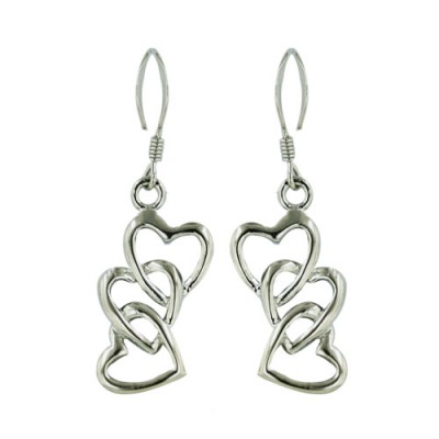 Sterling Silver Earg Triple Open Small Heart W/ French Wire***Rh