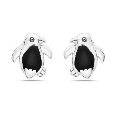 Sterling Silver Earring Onyx Inlay Penguin
