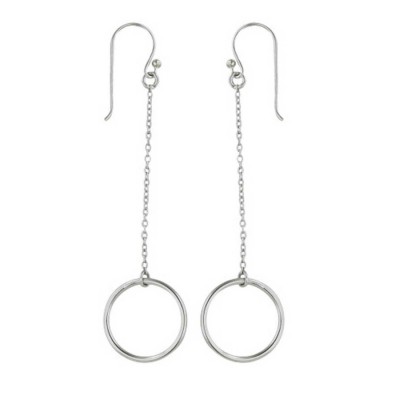 Sterling Silver Earring Box Chain Dangle Open Circle with Fish Hoo