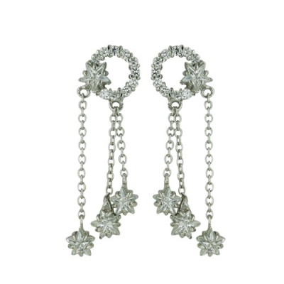 Sterling Silver Earring Cubic Zirconia Star+Circle+Chain with Star Dangling