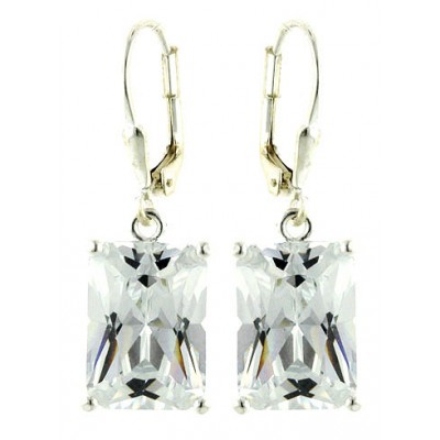 Sterling Silver Earring 14X10mm Rectangular Clear Cubic Zirconia with Levelback--Silver