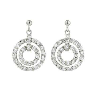 Sterling Silver Earring Double Cubic Zirconia Circle Dangle