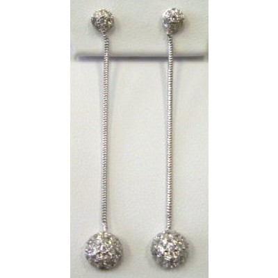 Sterling Silver Earring Snake Chain with Pave Cubic Zirconia Dome Top+Bottom