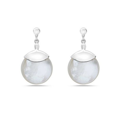 Sterling Silver Earring Silver Cap Top Round Mother Of Pearl-E-Coated
