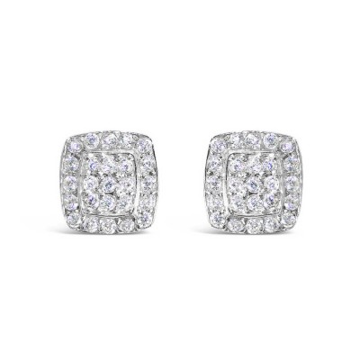 Sterling Silver Earring 2 Layer Pave Cubic Zirconia Cushion