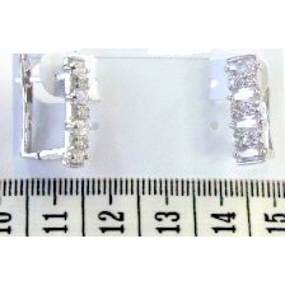 Sterling Silver Earring (4Pcs) Clear Cubic Zirconia Baguette with Cubic Zirconia 'U' Huggies