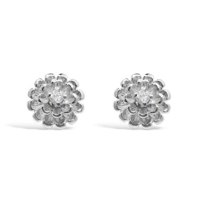 Sterling Silver Earring Flower Stud with Cubic Zirconia