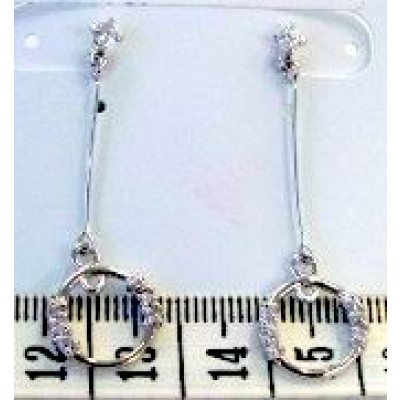 Sterling Silver Earring Cubic Zirconia Post+Linear Sticks+Circle (with Cubic Zirconia 2 Side)
