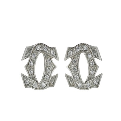 Sterling Silver Earring Cubic Zirconia Double 'C'
