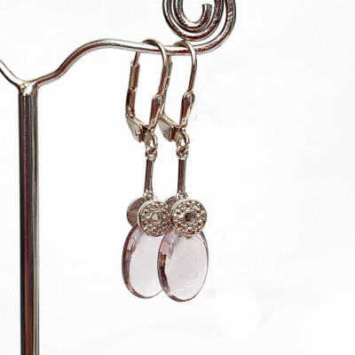 Sterling Silver Earring Oval Cabochon Ame Cubic Zirconia with Levelback (Short)