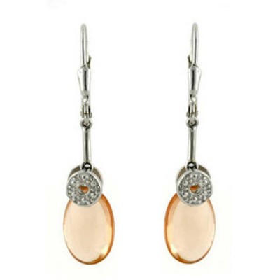 Sterling Silver Earring Oval Cabochon Champagne Cubic Zirconia with Levelback (Short)