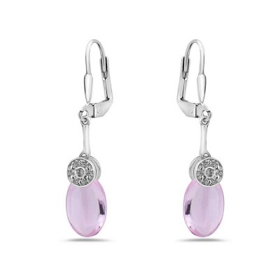 Sterling Silver Earring Oval Cabochon Pink Cubic Zirconia with Levelback (Short)