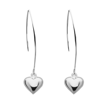 Sterling Silver Earring 12mm Puffy Silver Heart with Almond Hook