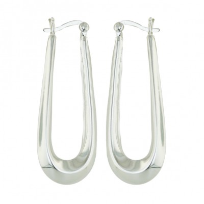 Sterling Silver Earring 14mm Plain Oblong U Latch--Silver Plate