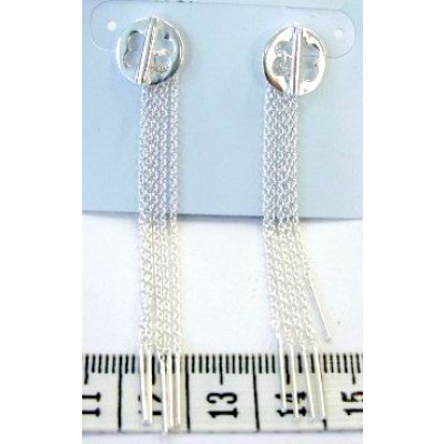 Sterling Silver Earring Round Open Flower Cutout with Stick+5 Chain Ta