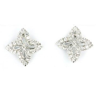 Sterling Silver Earring Open Clear Cubic Zirconia Flower