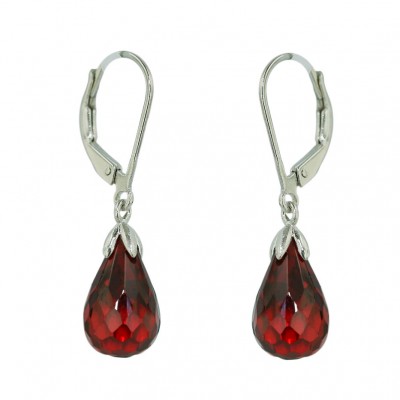 Sterling Silver Earring Garnet Cubic Zirconia Broilette Drop (Shorter) with Level Bac