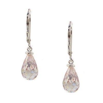 STERLING SILVER EARRING LAVENDER CUBIC ZIRCONIA BRIOLETTE DROP  LEVER BACK 29