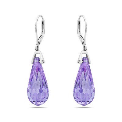 STERLING SILVER EARRING LAVENDER CUBIC ZIRCONIA BRIOLETTE DROP  LEVER BACK 44