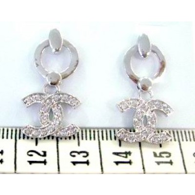 Sterling Silver Earring Plain Circle with Cubic Zirconia Double C Dangle