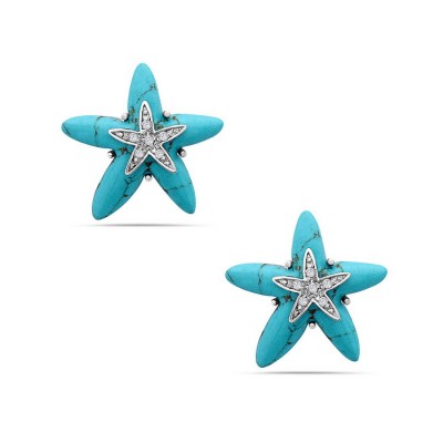 Sterling Silver Earring Faux Turquoise Starfish with Cubic Zirconia