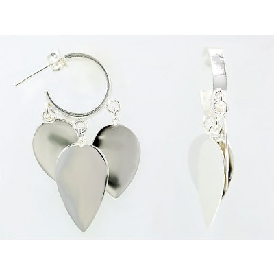 Sterling Silver Earring 'C' Hoop with Flat Tear Drop Dangle--E-coated/Nickle Free