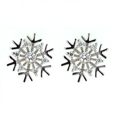Sterling Silver Earring 7Pcs Clear Cubic Zirconia Snowflake