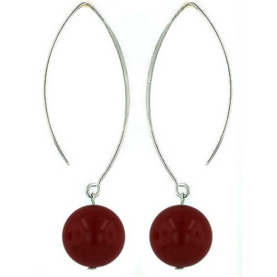Sterling Silver Earring Almond Hook with 14mm Red Coral Ball