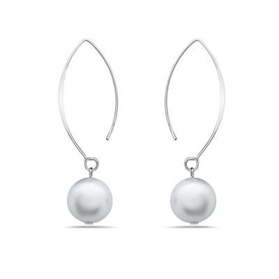 Sterling Silver Earring Almond Hook With 14Mm White Glass Pearl B