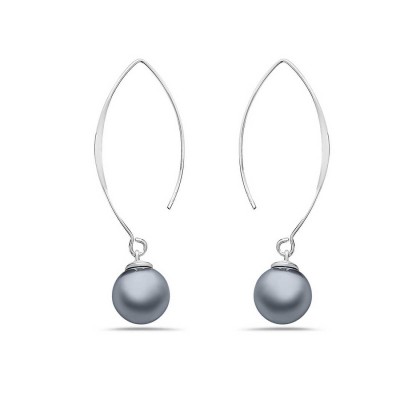 Sterling Silver Earring Almond Hook With 12 Mm Gray Glass Pearl B
