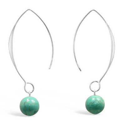 Sterling Silver Earring Almond Hook with 10 mm Recontructed Turquoise Ball
