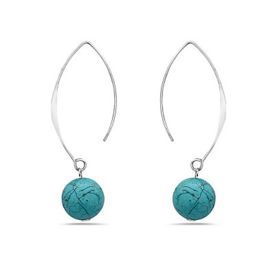 Sterling Silver Earring Almond Hook with 14mm Recontructed Turquoise Ball